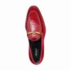 Store Mauri 4932 Ostrich Leg / Embossed Velvet Loafer Ruby / Red