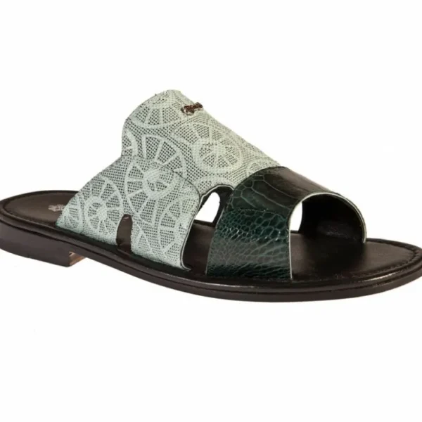 mauri__ostrich_leg__karun_0.webp Hot Mauri 1214/2 Ostrich Leg / Karung Embossed Sandals (Special Order) Petrol