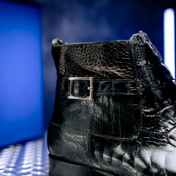 mauri__ostrich_leg_hornba_4.webp Clearance Mauri 3299 Ostrich Leg/ Hornback Dress Boots Black