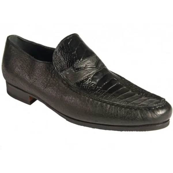 New Mauri 3720 Pecary / Ostrich Leg Loafers (Special Order) Black