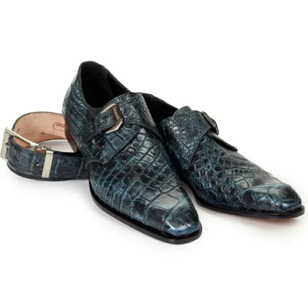 Outlet Mauri 4118 Pompeii Alligator Monk Strap Shoes Blue / Black (SPECIAL ORDER) Blue/Black