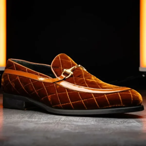 mauri__quilted_velvet__pa_3.webp Hot Mauri 3257/1 Quilted Velvet / Patent Leather Bit Loafers (Special Order) Cognac