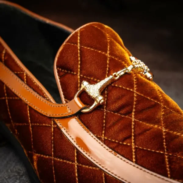 mauri__quilted_velvet__pa_4.webp Hot Mauri 3257/1 Quilted Velvet / Patent Leather Bit Loafers (Special Order) Cognac