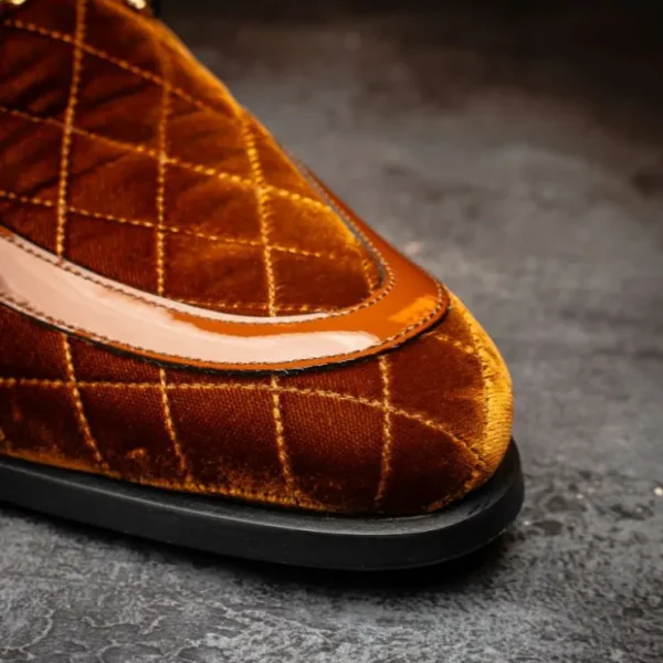mauri__quilted_velvet__pa_5.webp Hot Mauri 3257/1 Quilted Velvet / Patent Leather Bit Loafers (Special Order) Cognac