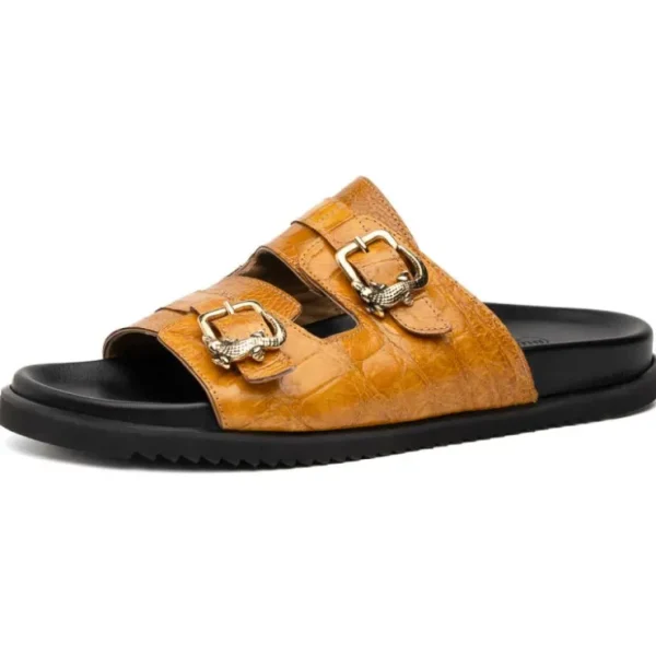 mauri__reef_alligator_amp_0-1.webp Fashion Mauri 5199 Reef Alligator & Ostrich Leg Sandal Toffee