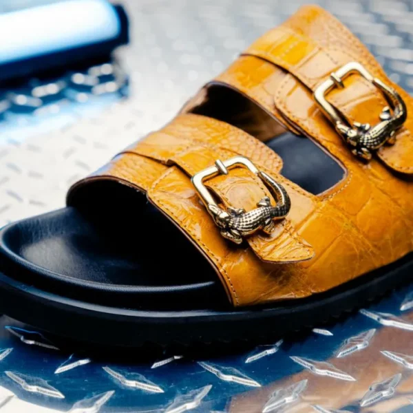 mauri__reef_alligator_amp_5-1.webp Fashion Mauri 5199 Reef Alligator & Ostrich Leg Sandal Toffee
