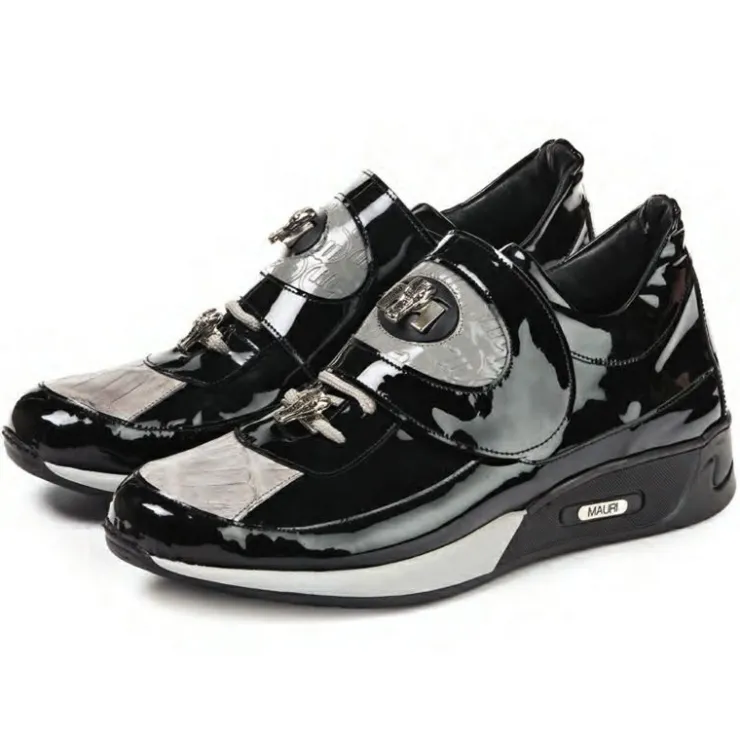Hot Mauri 8575 Rouge Patent Leather Baby Croc Sneakers Light Grey / Black (Special Order) LightGrey/Black