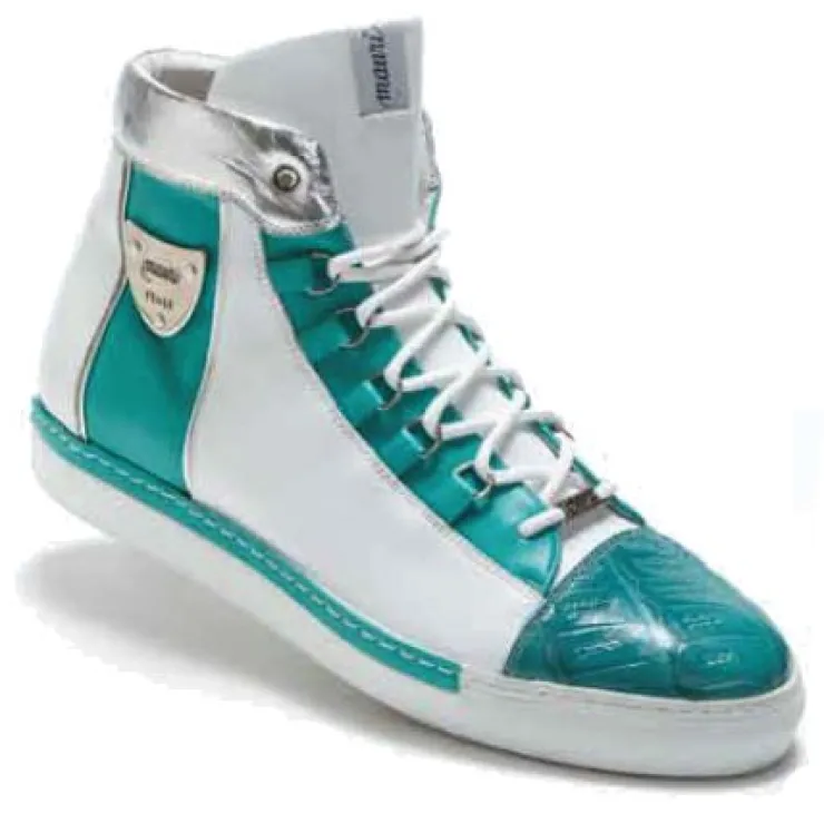 Cheap Mauri 8520 Soda Nappa & Croco Sneakers Seawater / White (Special Order) Seawhite/White