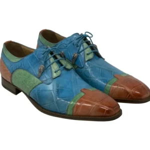 New Mauri 4921 Stephen Alligator Shoes Salmon / Emerald / Light Blue (Special Order) Salmon/EmeraldGreen/LightBlue