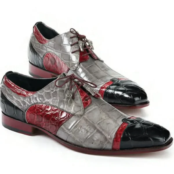 mauri__stephen_alligator__0.webp Fashion Mauri 4921 Stephen Alligator Dress Shoes Black / Grey / Red (Special Order) Black/Grey/Red