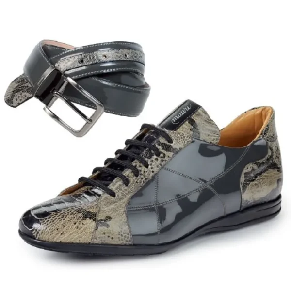 mauri__studio_patent__ost_0.webp Outlet Mauri 8662 Studio Patent / Ostrich / Printed Python Sneakers (SPECIAL ORDER) Gray