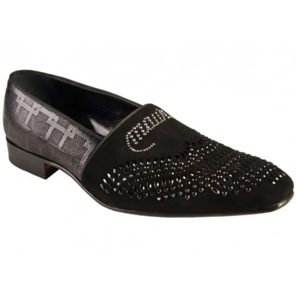mauri__suede__karung_embo_0.webp Outlet Mauri 4934/3 Suede / Karung Embossed Cornice / Gros Grain Shoes (Special Order) Black