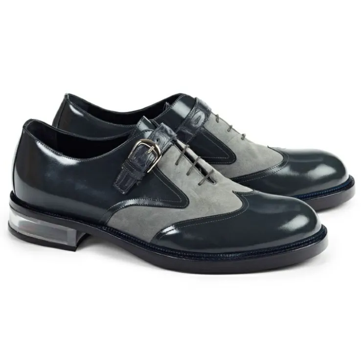 Outlet Mauri 4781 Tacito Suede & Calfskin & Croc Wingtip Shoes (Special Order) Gray