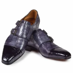 Flash Sale Mauri 1152 Traiano Alligator Double Monk Strap Shoes Black / Gray (SPECIAL ORDER) Black/MediumGray