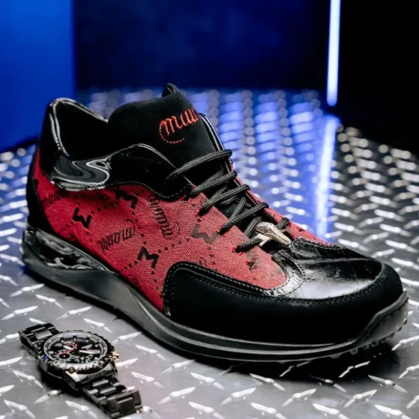 Cheap Mauri 8804/7 Vamp Suede/ Baby Croc/ Patent/ Fabric Sneakers Black/ Red Black/Red