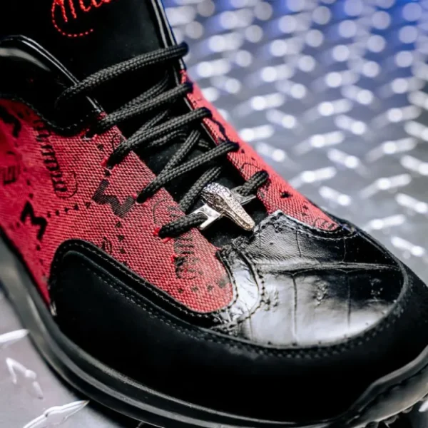 Cheap Mauri 8804/7 Vamp Suede/ Baby Croc/ Patent/ Fabric Sneakers Black/ Red Black/Red