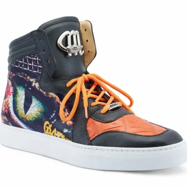 mauri__vision_baby_croc___0.webp Discount Mauri 8466/1 Vision Baby Croc / Calfskin Sneakers Black / Orange