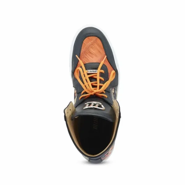 mauri__vision_baby_croc___1.webp Discount Mauri 8466/1 Vision Baby Croc / Calfskin Sneakers Black / Orange