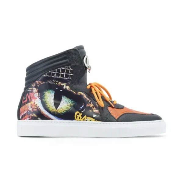 mauri__vision_baby_croc___2.webp Discount Mauri 8466/1 Vision Baby Croc / Calfskin Sneakers Black / Orange