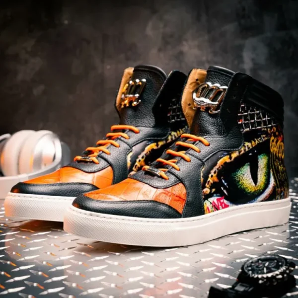 mauri__vision_baby_croc___3.webp Discount Mauri 8466/1 Vision Baby Croc / Calfskin Sneakers Black / Orange