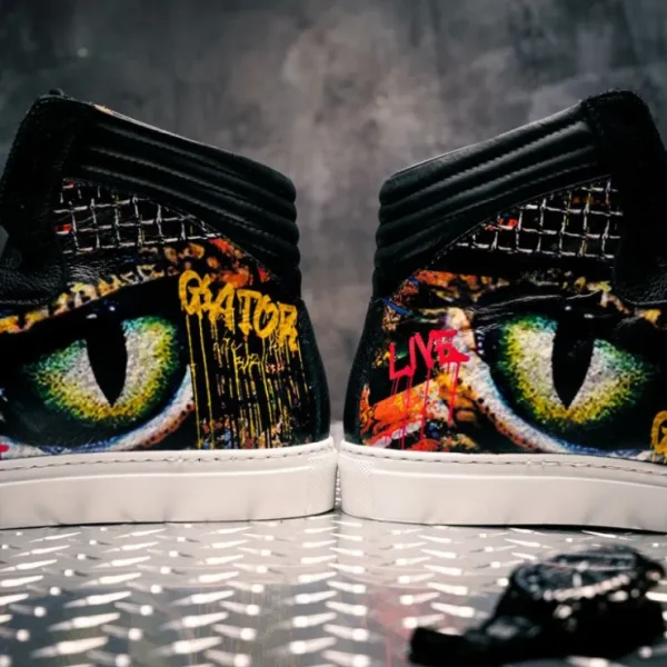 mauri__vision_baby_croc___4.webp Discount Mauri 8466/1 Vision Baby Croc / Calfskin Sneakers Black / Orange