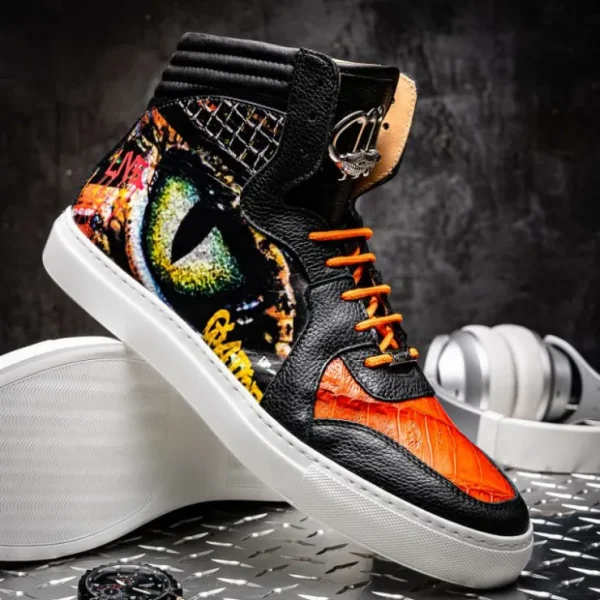 mauri__vision_baby_croc___5.webp Discount Mauri 8466/1 Vision Baby Croc / Calfskin Sneakers Black / Orange