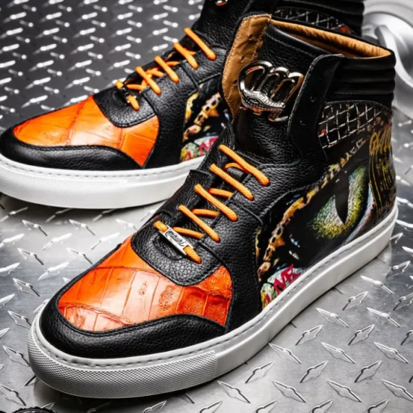 mauri__vision_baby_croc___6.webp Discount Mauri 8466/1 Vision Baby Croc / Calfskin Sneakers Black / Orange