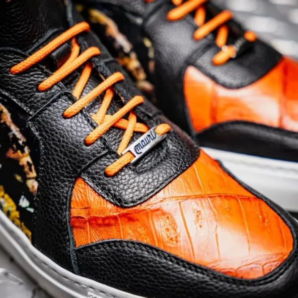 mauri__vision_baby_croc___7.webp Discount Mauri 8466/1 Vision Baby Croc / Calfskin Sneakers Black / Orange