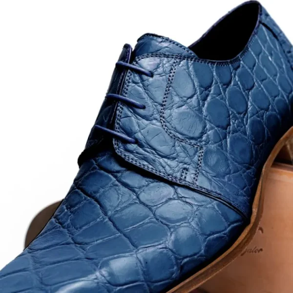 Discount Mauri Bartolomco 53141-1 Alligator Derby Shoes (SPECIAL ORDER) Blue