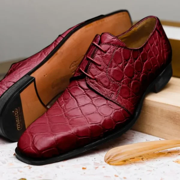 Fashion Mauri Bartolomco 53141-1 Alligator Derby Shoes Ruby Red (Special Order) RubyRed