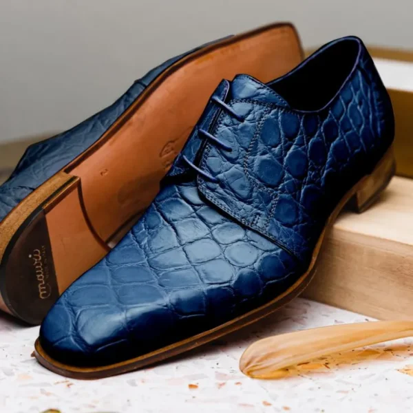 Discount Mauri Bartolomco 53141-1 Alligator Derby Shoes (SPECIAL ORDER) Blue
