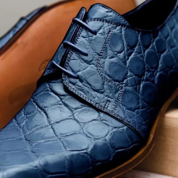 Discount Mauri Bartolomco 53141-1 Alligator Derby Shoes (SPECIAL ORDER) Blue