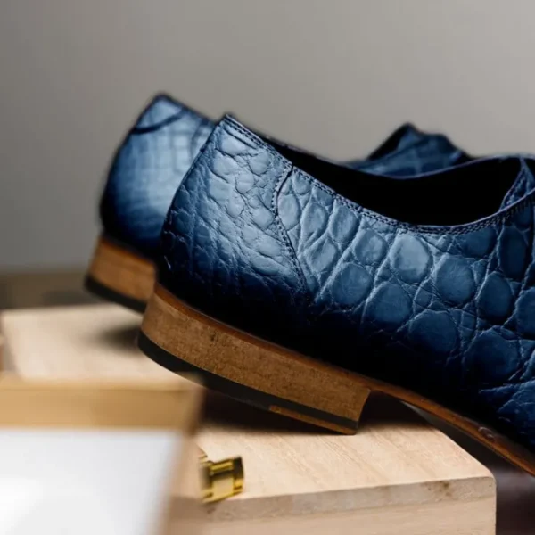 Discount Mauri Bartolomco 53141-1 Alligator Derby Shoes (SPECIAL ORDER) Blue