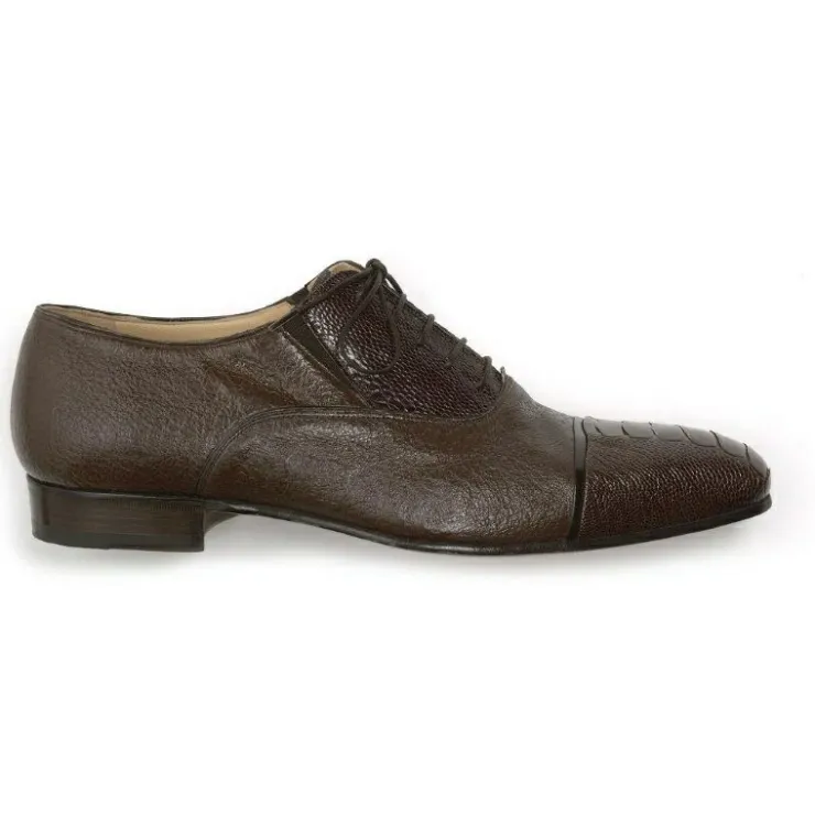 Fashion Mauri Capitano 4660 Ostrich & Peccary Cap Toe Oxfords (Special Order) Brown