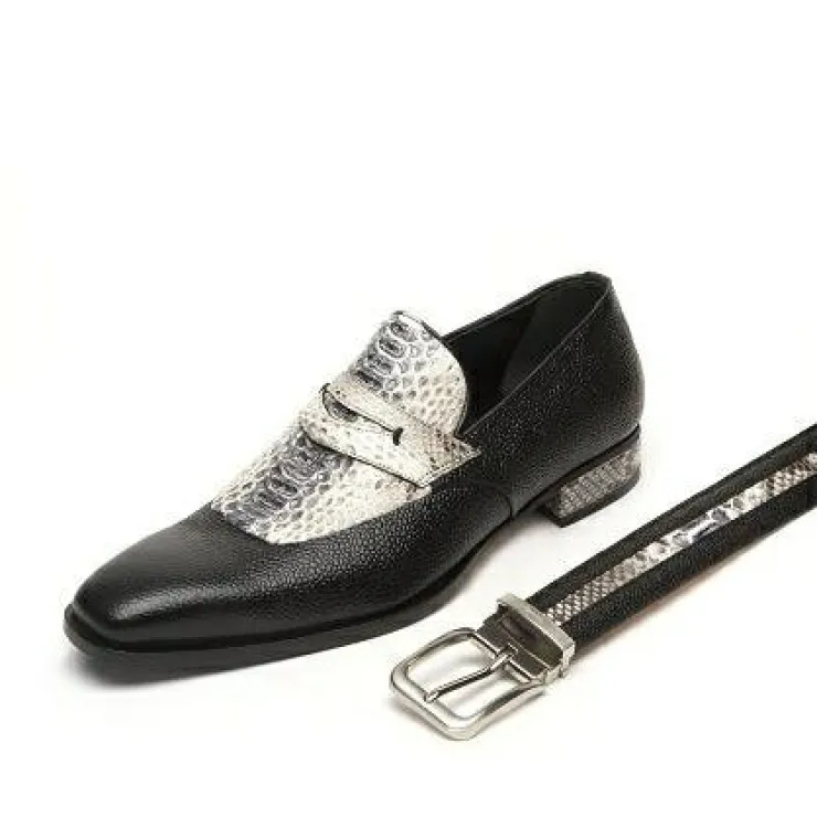 Cheap Mauri Cobra 4646 Pebble Grain & Python Loafers Black (SPECIAL ORDER)/ Gray Black/Gray
