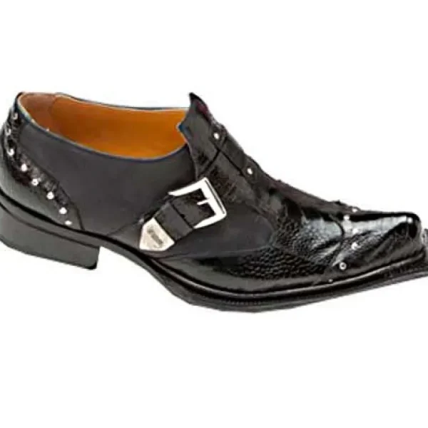 mauri_faraone__suede_amp__0.webp Clearance Mauri Faraone 44237 Suede & Ostrich Leg Monk Strap Shoes (Special Order) Black