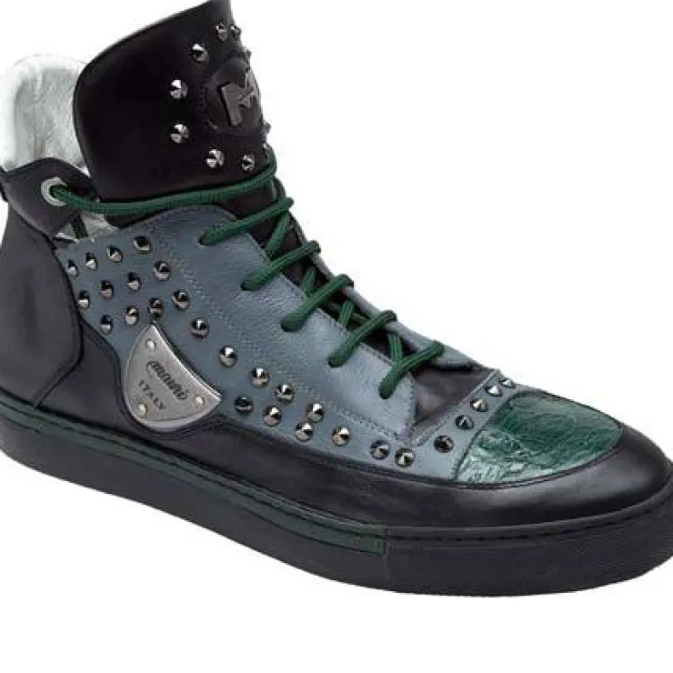 Sale Mauri Jungla 8663 Nappa & Crocodile Sneakers (Special Order) Black/Gray/Green