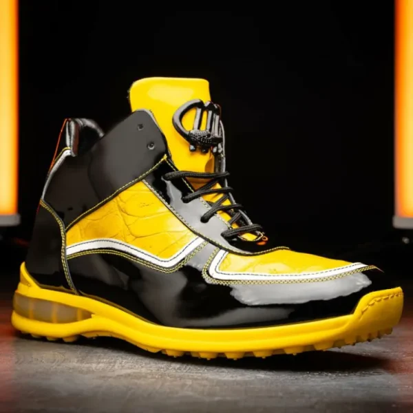 mauri_m_baby_croc__patent_3.webp Online Mauri M797 Baby Croc / Patent Leather Sneakers Black & Yellow (Special Order) Black&Yellow