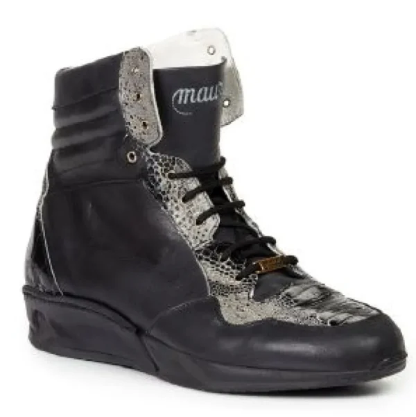 New Mauri M727 Elio Calf / Ostrich / Printed Python High Top Sneakers (Special Order) Brown
