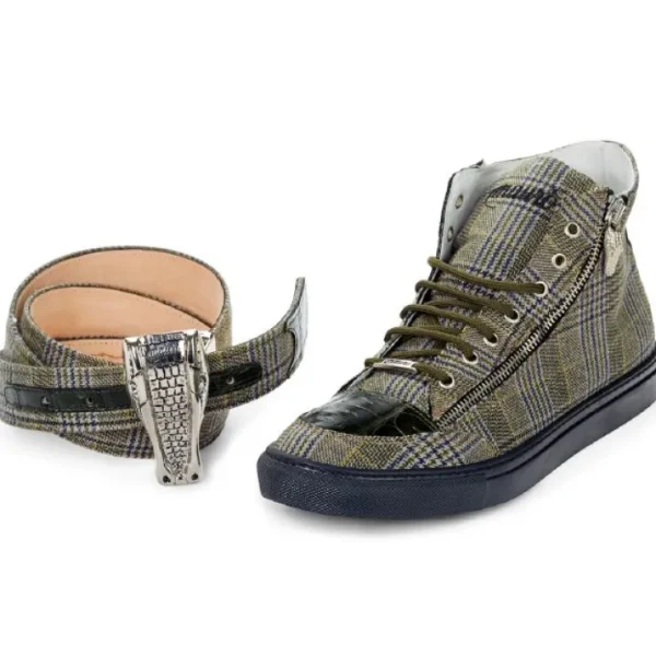 mauri_m_enrico_fabric_amp_0.webp Best Sale Mauri M766 Enrico Fabric & Crocodile High Top Sneakers (Special Order) Olive