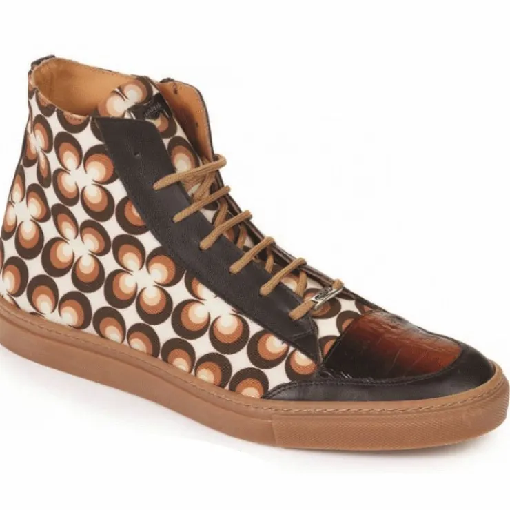 Outlet Mauri M730 Fontanesi Crocodile & Fabric Sneakers Multi (Special Order) Brown