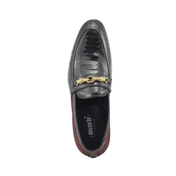 mauri_monet__ostrich_leg__2.webp Flash Sale Mauri Monet 4946 Ostrich Leg and Matahari Fabric loafers Black / Coral