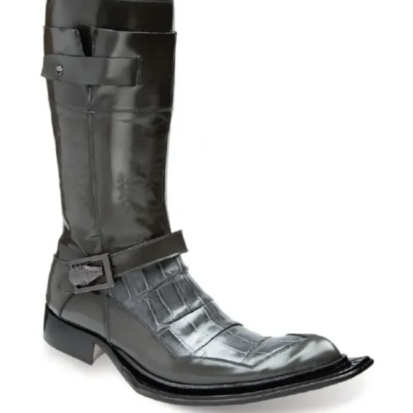 Shop Mauri Sestrieri 44240 Calfskin and Crocodile Boots (Special Order) Gray