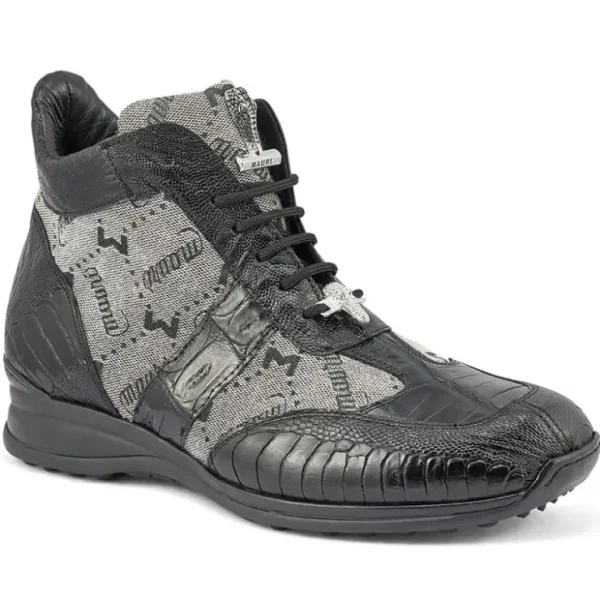 mauri_signature__ostrich__0.webp Discount Mauri Signature 8430 Ostrich Leg / Baby Croc & Fabric Sneakers Black / Grey