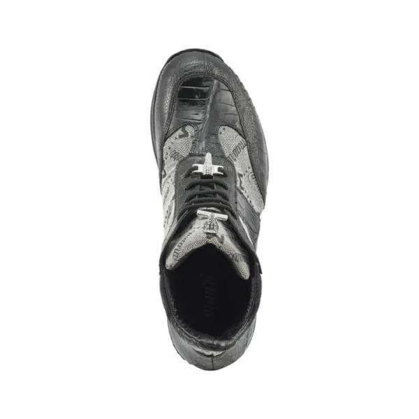 mauri_signature__ostrich__1.webp Discount Mauri Signature 8430 Ostrich Leg / Baby Croc & Fabric Sneakers Black / Grey