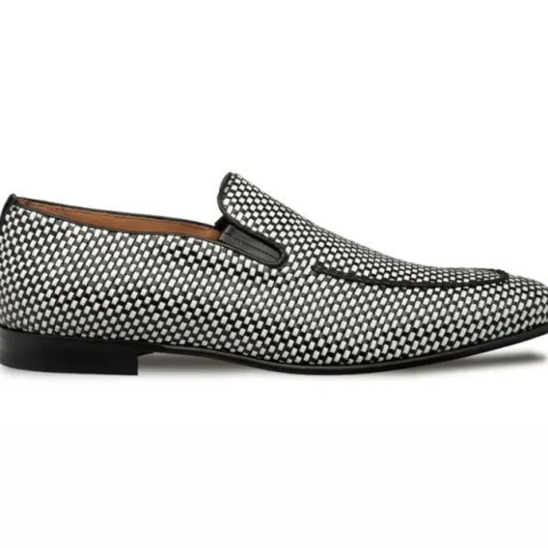 Clearance Mezlan Almeria Woven Slip-On Loafer Black / White (21187)