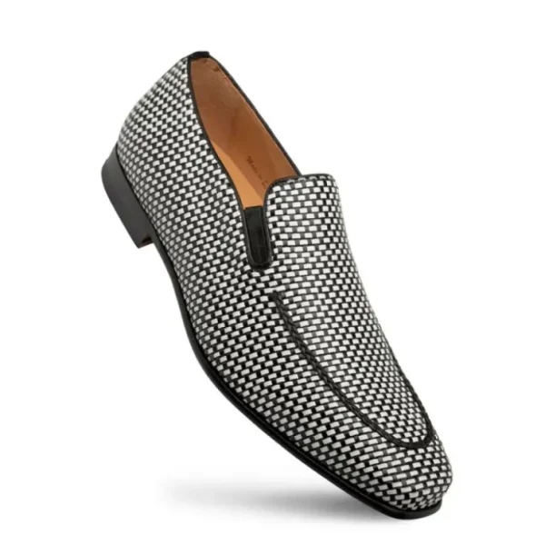Clearance Mezlan Almeria Woven Slip-On Loafer Black / White (21187)