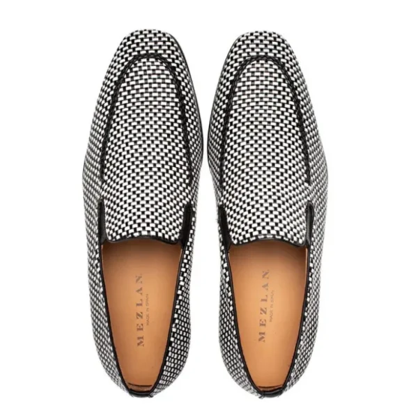 Clearance Mezlan Almeria Woven Slip-On Loafer Black / White (21187)