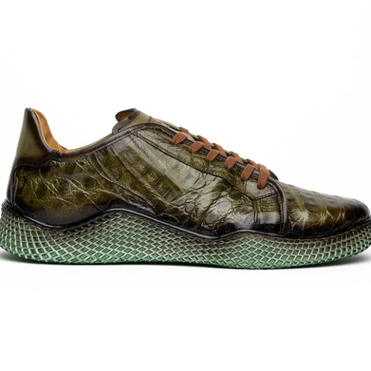 Sale Mezlan Crocodile Super Sneaker Olive Green (EXCLUSIVE) (AX4936-F) OliveGreen