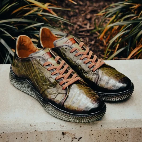 Sale Mezlan Crocodile Super Sneaker Olive Green (EXCLUSIVE) (AX4936-F) OliveGreen
